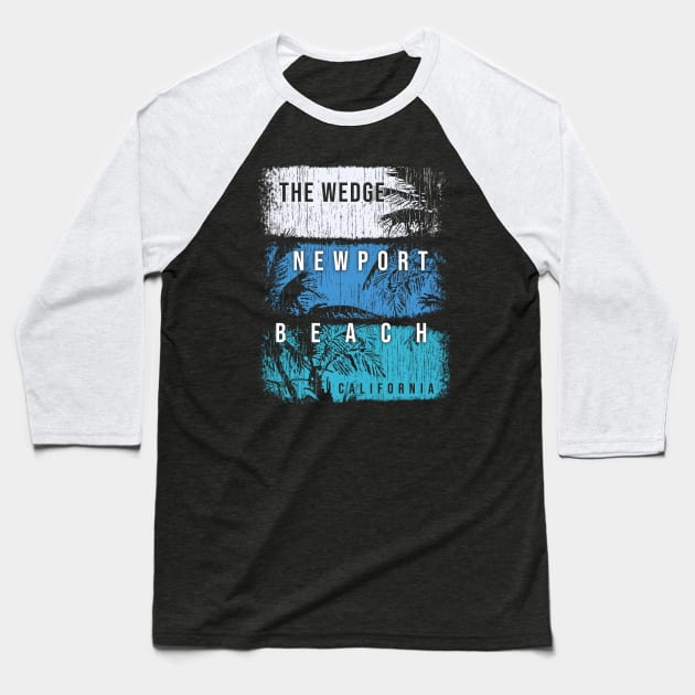 The Wedge Newport Beach California Brush Strokes and Palms Baseball T-Shirt by PacPrintwear8